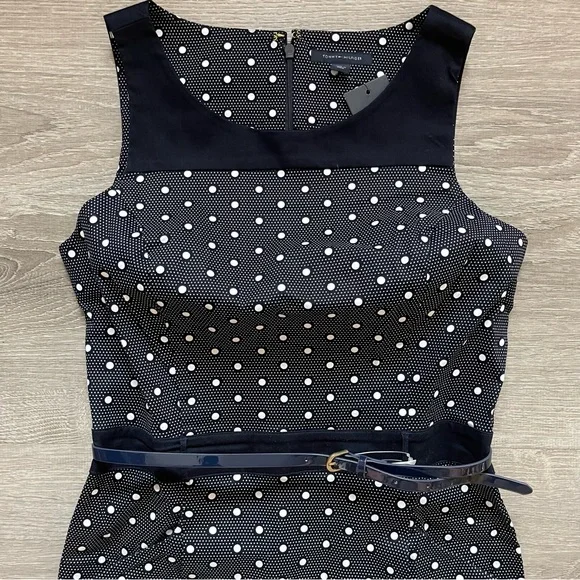 *NWT Tommy Hilfiger Belted Navy Dotted Sheath Dress - Picture 2 of 9